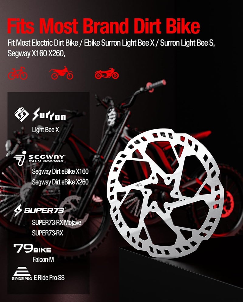 DriveXpwr Heavy-Duty 203 mm Thickened Stainless Steel Front&Rear Brake Disc Rotor for for Sur-Ron Light Bee LBX, Segway X160/X260 - Enhanced Cooling & Durability - Image 5
